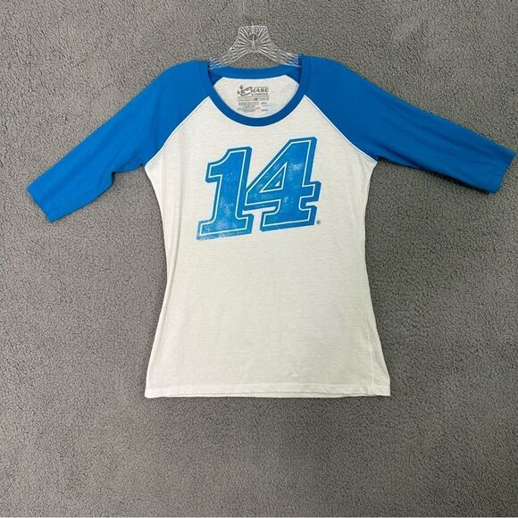 Tony Stewart Shirt Women M Blue White #14 NASCAR Chase Authentics‎ Raglan Tee - Picture 1 of 7